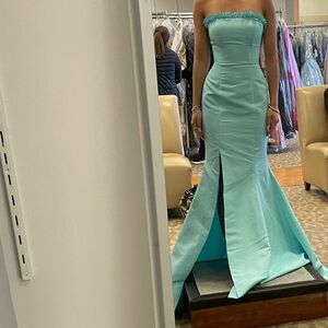 Sherri Hill Strapless Aqua Prom Dress